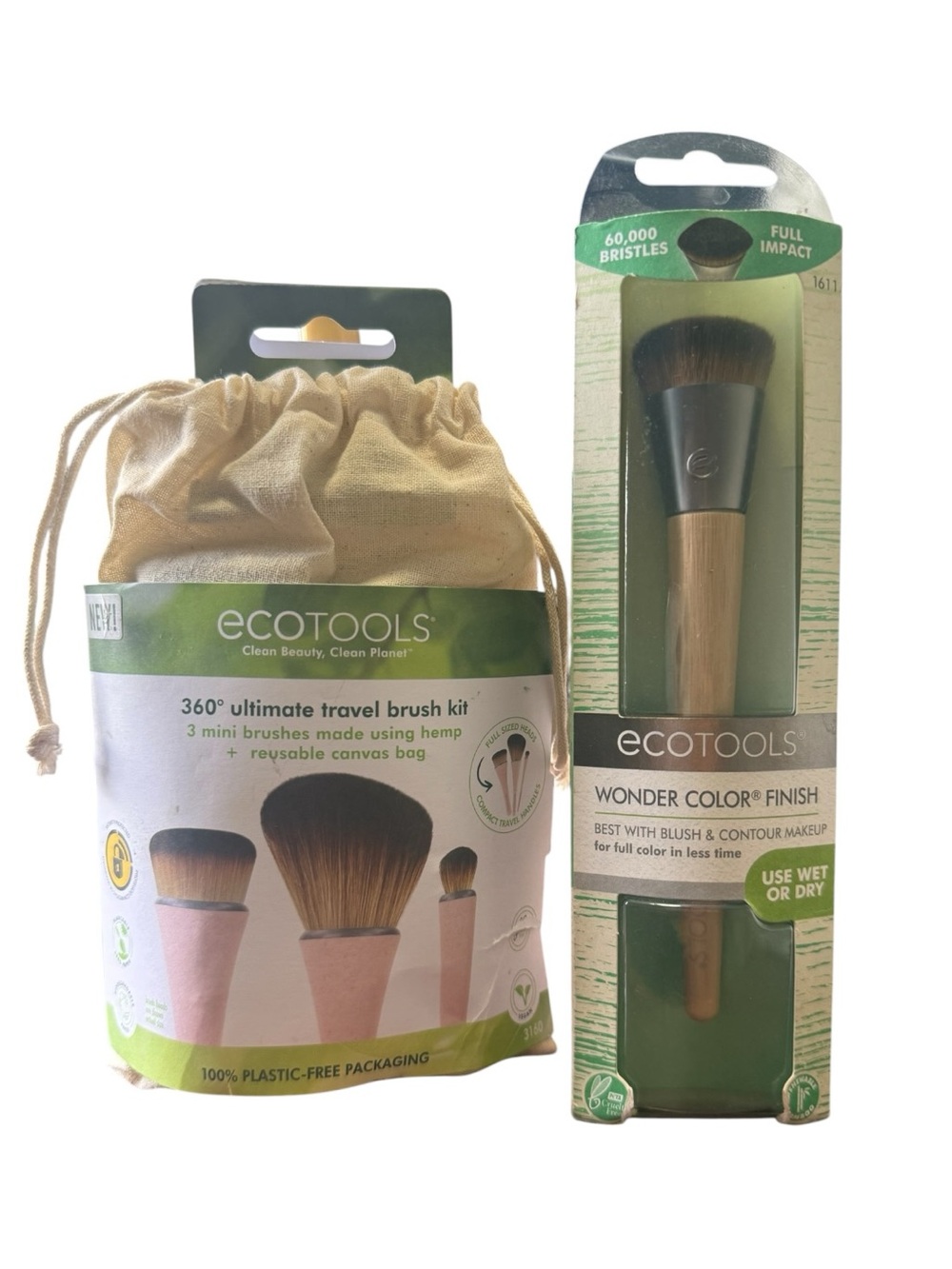 ecotools Travel Brush Kit and Wonder Color Finish Brush - Beige, Green, Pink